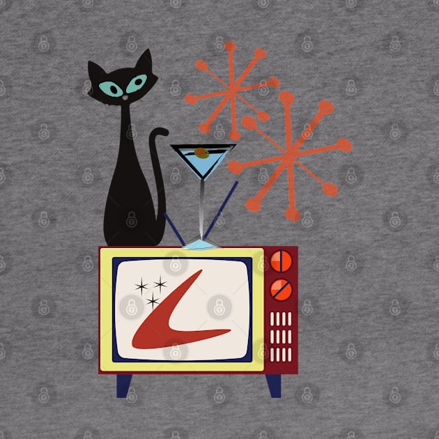 Retro Kitty Sitting on a Vintage Telly by Lisa Williams Design